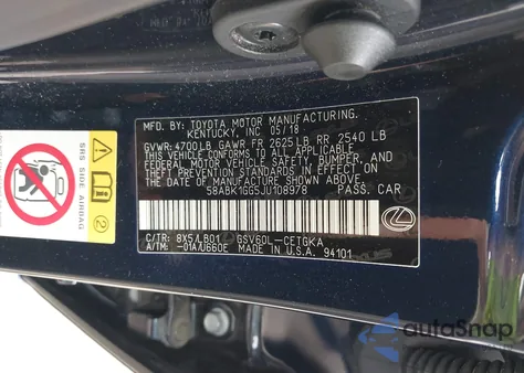 2018 Lexus Es 350 from USA, damaged, VIN 58ABK1GG5JU108978